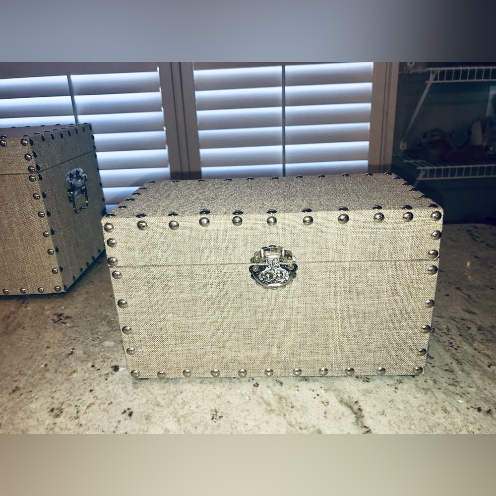 Set of Two Decorative Linen Covered Storage Trunks - Picture 15 of 16